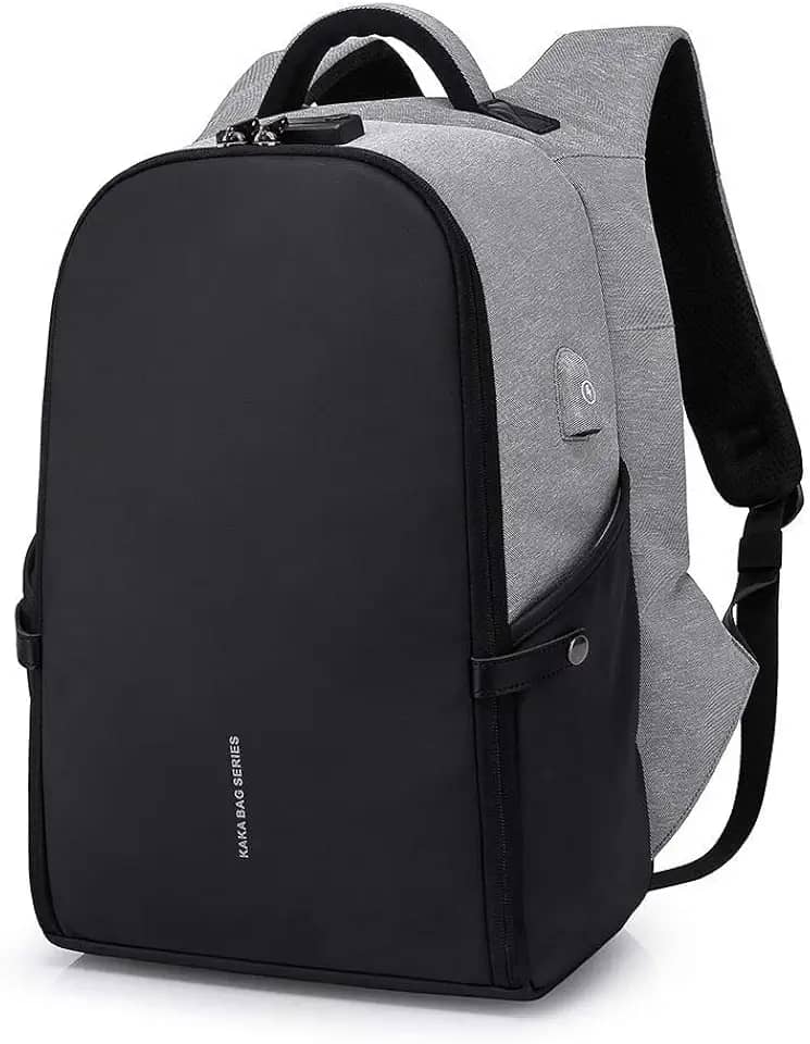BANGE Mochila Antifurto Impermeável Para Notebooks de Até 15.6 Polegadas e Tablets Possui Cadeado de Código e Trava Acabamento Resistente Qualidade Premium - Preta e Cinza