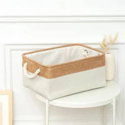 BRezende E-com 1 Caixa Cesto Organizador Tecido Linho Dobrável 41x32x20 (off com palha)