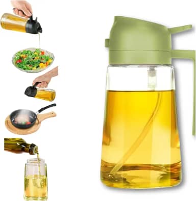 Borrifador e Dosador 2 em 1 para Azeite e Óleo 470 ml Galheteiro de Vidro Premium com Controle de Dose e Spray para Cozinha, Airfryer, Saladas e Churrasco Prático, Econômico e Sem Resíduos (Verde)
