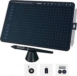 Mesa digitalizadora HUION HS611 Tablet gráfico com 10 teclas de atalho, 8 teclas multimídia Stylus sem bateria 8192 caneta pressão inclinação digital arte tablet para pintura, design esboço iniciante