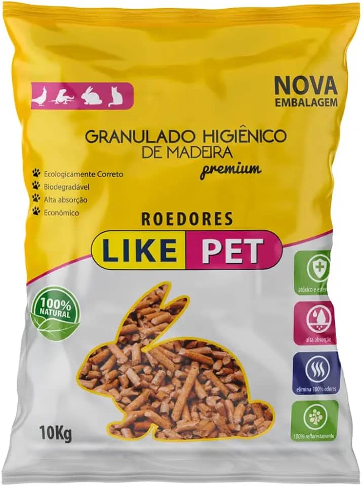 Granulado Higiênico de Madeira Like Pet Roedores 10 kg – 100 % Natural, Alta Absorção, Elimina Odor, Ecológico