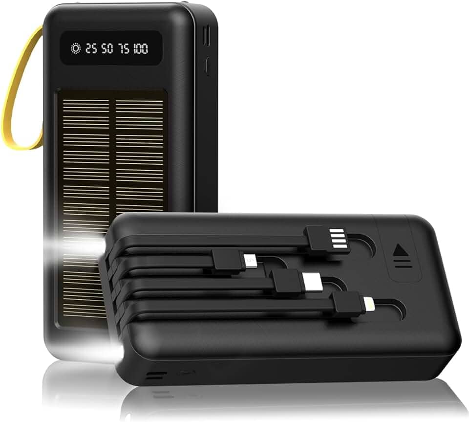 Carregador Solar BLACKULTRA, Banco de Energia Solar Portátil de 20000mAh para Todos os Telefones Celulares, Carregador de Energia de Backup Externo Lanternas LED, Perfeito para Viagens de Acampamento