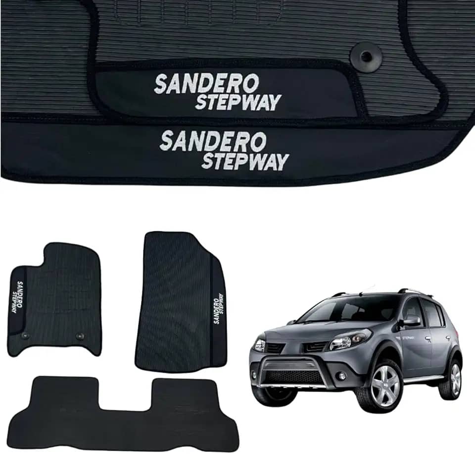 Jogo de Tapetes Automotivos Emborrachados Sandero Stepway 2008 2009 2010 2011 2012 2013 2014 2015 2016 2017 2018 2019 2020 2021 2022-03 peças