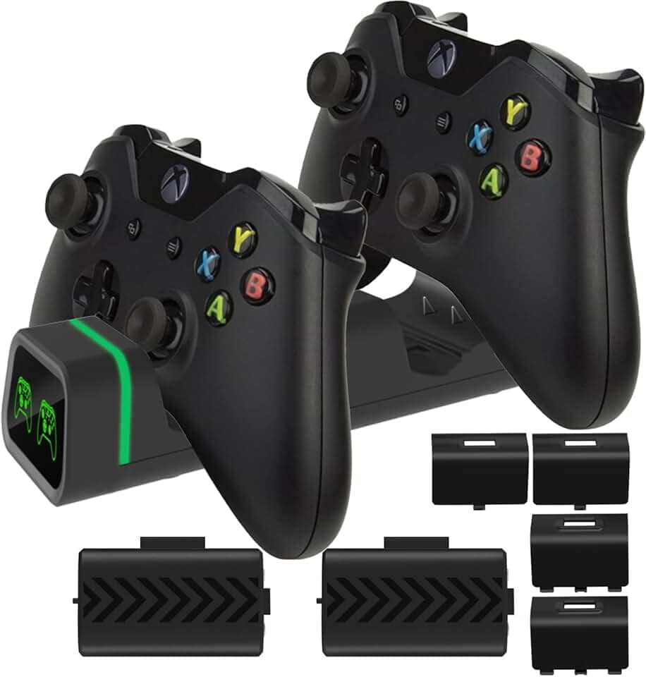 Duo-Carregador de Controlador Compatível com Xbox Series X|S/Xbox One, Estação de Carregamento com 2 x 800 mAh kit de Bateria Recarregável+4 Tampas