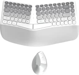 TISHLED Conjunto ergonômico de teclado e mouse sem fio com descanso de pulso, teclas divididas curvas, silencioso, 84 teclas, conjunto de mouse vertical de 6 teclas para Win/Mac/PC/laptop, pilhas AAA