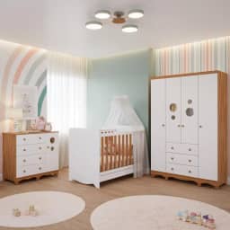Quarto Bebê Completo Berço Americano Bem 3em1 Guarda Roupas 4 Portas Cômoda 1 Porta Bolinha 100% MDF