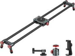 NEEWER Trilho deslizante de câmera deslizante de fibra de carbono de 60 cm com cabeça esférica de 360°/braçadeira de celular/suporte de câmera de ação, 4 rolamentos e pernas ajustáveis, compatível com