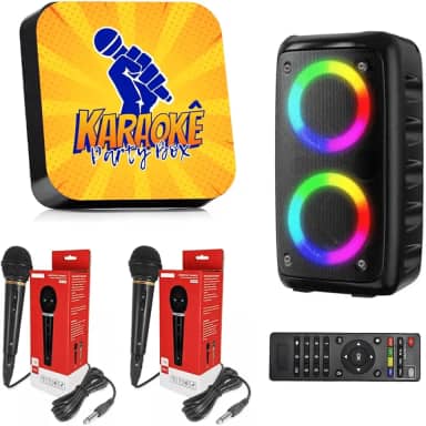 Karaokê Party Box Completo +2 Microfones + Caixa de Som +De 2000 Músicas Diversas - Sistema Novo