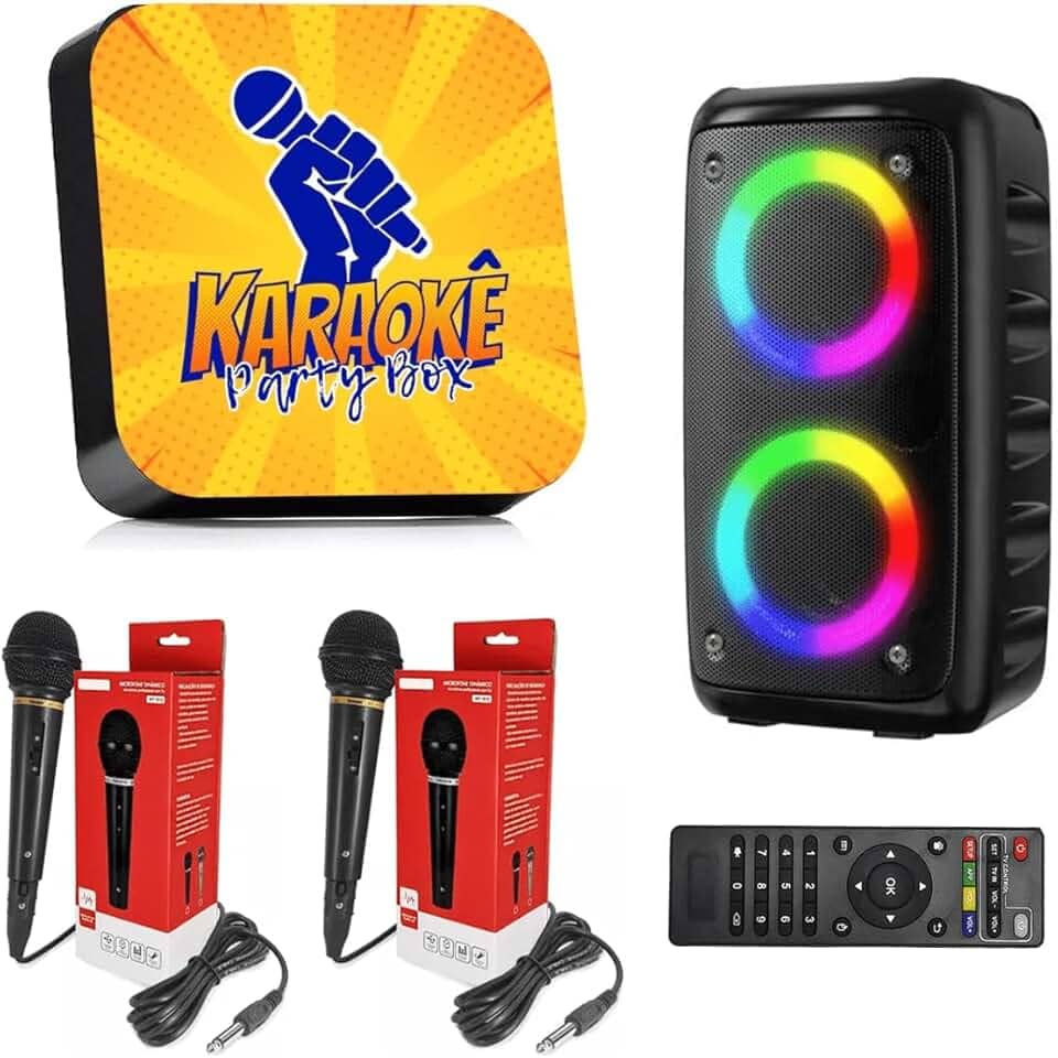 Karaokê Party Box Completo +2 Microfones + Caixa de Som +De 2000 Músicas Diversas - Sistema Novo