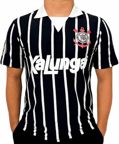 CAMISA POLO CORINTHIANS RETRÔ KALUNGA, MASCULINA, PRETA