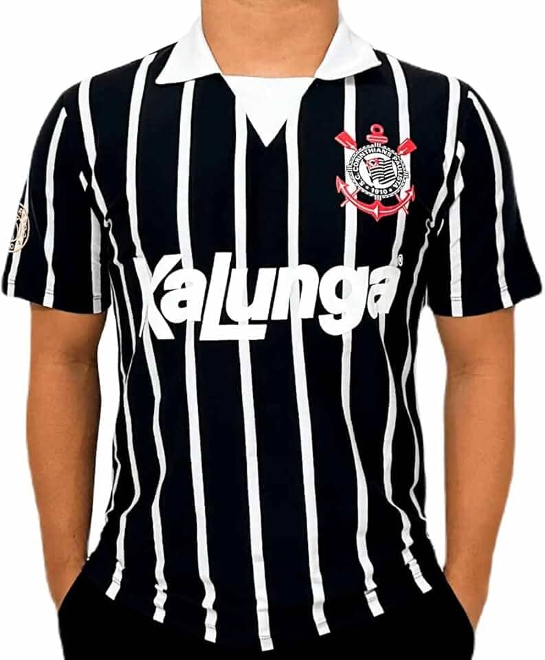 CAMISA POLO CORINTHIANS RETRÔ KALUNGA, MASCULINA, PRETA