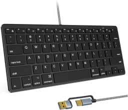 Teclado ultrafino com fio para Apple Mac, cabo de conversão USB e tipo C, 78 teclas de tesoura, teclas de atalho de mídia, compatível com MacBook, iMac Mini e Pro, laptops, computadores desktop