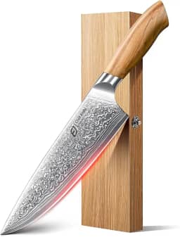Faca de chef damasco em aço japonês, faca de cozinha damasco de 67 camadas com caixa de presente de madeira e cabo de oliveira original, facas de cozinha para ideia de presente de cozinha em casa