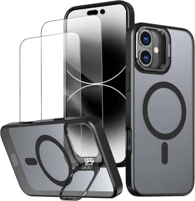 Capa magnética para iPhone 17 Capinha - Inclui 2 protetores de tela [Suporte para celular] [Compatível com carregamento sem fio] Case Skin-touch para iPhone 17 - Preto