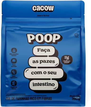 POOP Mix de Fibras Naturais CACOW 350g – Aveia Psillium Chia Farinha de Coco Banana Verde e Uva – Rico em Fibras Sem Açúcar Glúten ou Lactose Auxilia o Intestino e Digestão