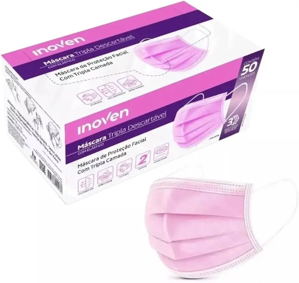 MASCARA TRIPLA C/ELASTICO INOVEN 50UN - (1x50) - Rosa