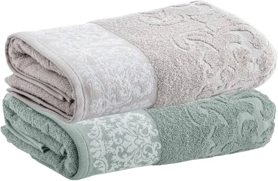 Kit Jogo Toalhas Banho, 2 Pe�as, Medalh�o, Corttex, Algod�o, Jacquard, Alta Absor��o, 450g/m� - Altihaus (Verde/Cinza)