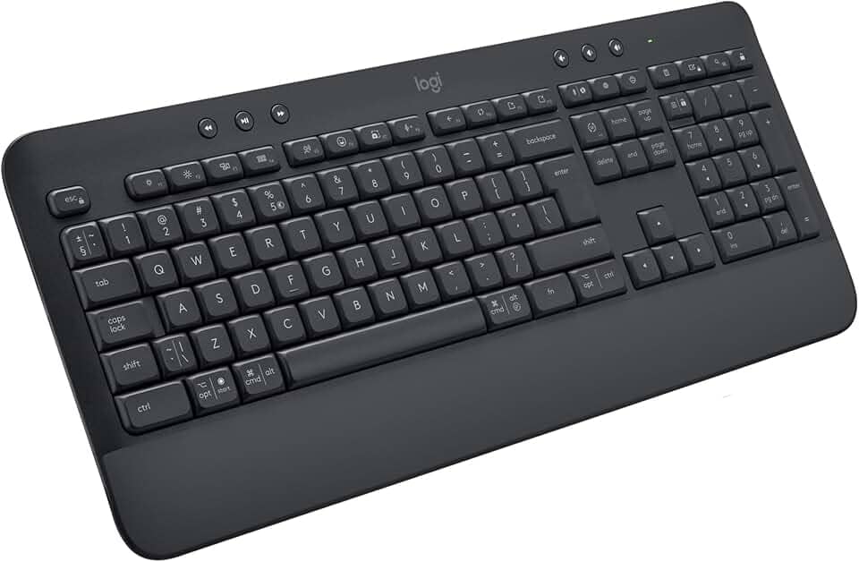 Teclado Sem Fio Logitech Signature K650 Com Apoio para as Mãos, Resistente a Derramamentos, Teclado Numérico, Conexão Bluetooth ou Receptor USB Logi Bolt - Grafite