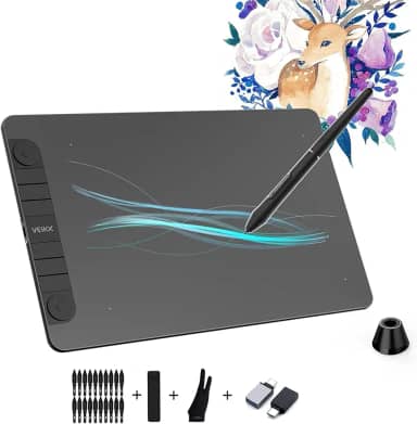 VEIKK Mesa Digitalizadora VK1060 Pro Tablets de design gráfico 10 x 6 polegadas tablet desenho com 2 rodas de rolagem e 6 teclas de acesso rápido, compatível com Android/Mac/Chrome/Windows/Linux