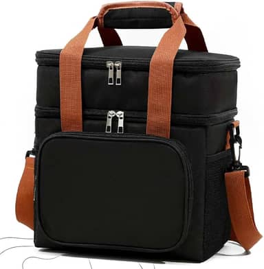 Bolsa Termica Marmita Lancheira Grande Alça Ombro Trabalho Passeio Academia Dois Andares Dobrável 14L (Preta)