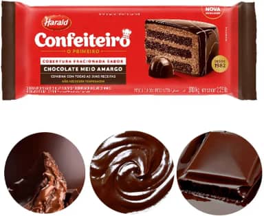 Cobertura Fracionada Confeiteiro Meio Amargo Barra 1,010kg Harald