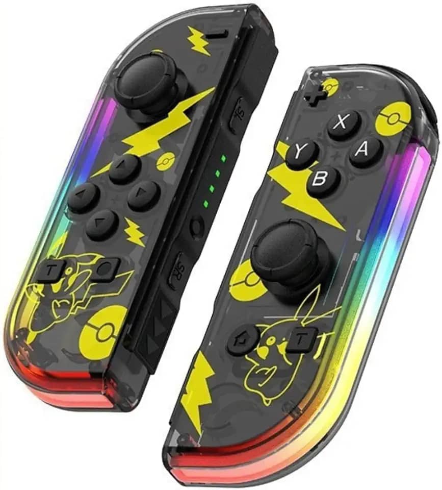 Waillynice Wireless RGB Joy-Con Controller for Switch/OLED, Vibration Motion Sensor, Bluetooth, Type-C, 12 Color Options (Transparent Pikachu)