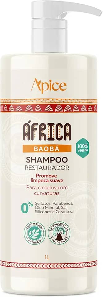 Ápice Shampoo África Baobá Restaurador | Limpeza Suave e Hidratação para Cabelos Cacheados e Ondulados | 1000ml