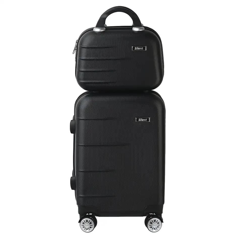 Kit Mala de Bordo Silent Ipanema + Frasqueira - Padrão ANAC | Rígida em ABS | 4 Rodas Duplas 360° | Cadeado Numérico Integrado | Leve e Resistente (Preto)