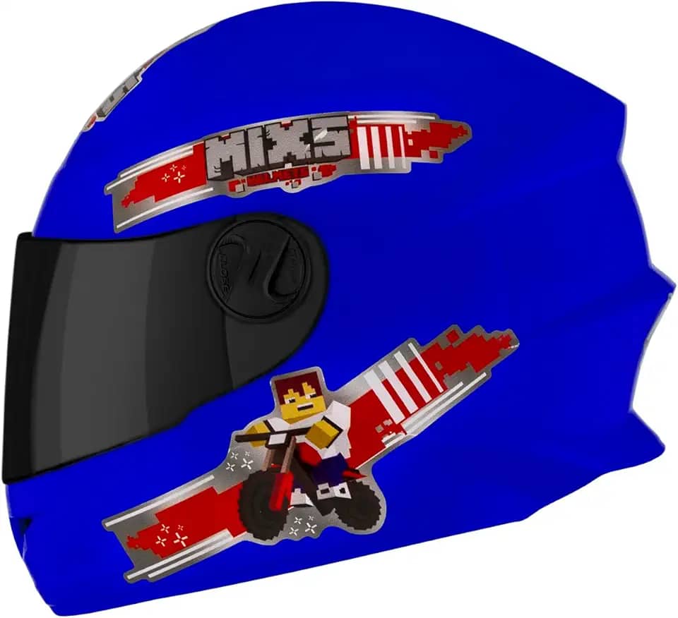 Capacete Mixs Start Infantil Blocks Viseira Fume Azul 54
