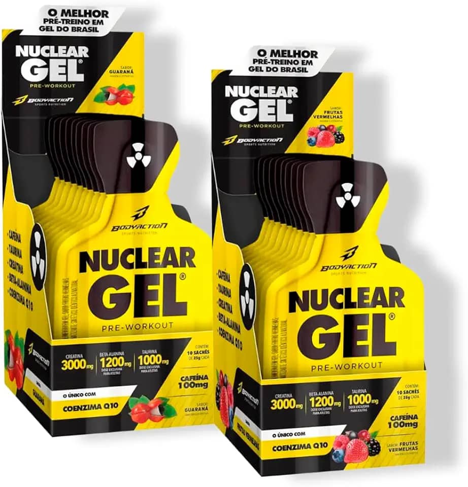 Kit 2x Pré Treino Nuclear Rush Gel 10 SACHÊS 25G - Body Action(Frutas Vermelhas/Guaraná)