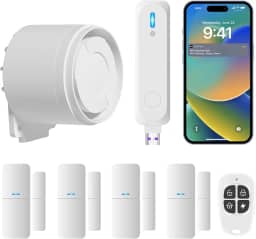 GRSICO Sistema De Alarme Residencial Sem Fio Grsico, Kit Com 7 Peças, Wi-Fi Para Segurança Infantil, Apartamento, Porta-Janela Alerta Aplicativo Telefone (Sirene 130 Db, Controle Remoto, Sensores)