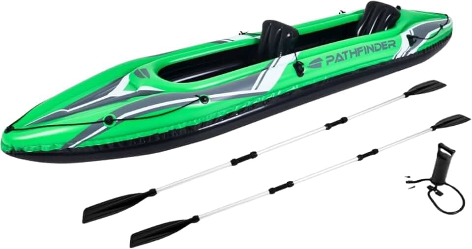Pathfinder Caiaque Inflável para 2 Pessoas, Verde e Preto, com Remos e Bomba