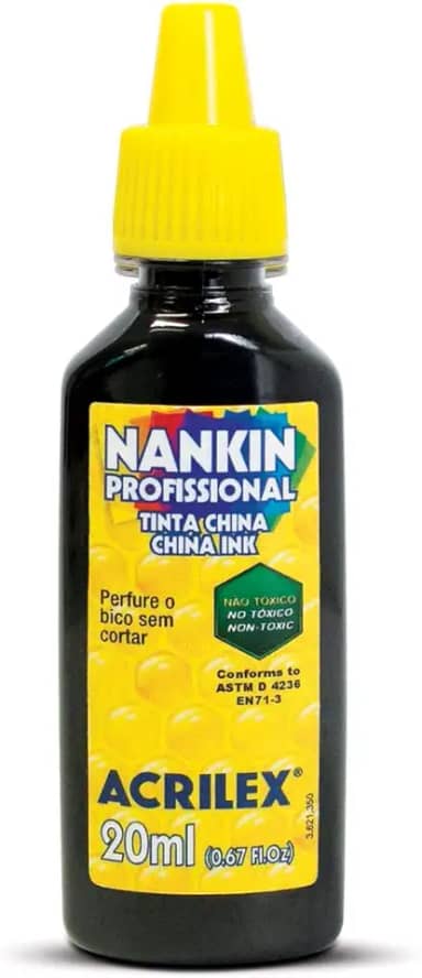 Acrilex Nankin Profissional Tinta China para Trabalhos Artísticos Pacote de 12 Unidades, Preto, 12 x 20 ml