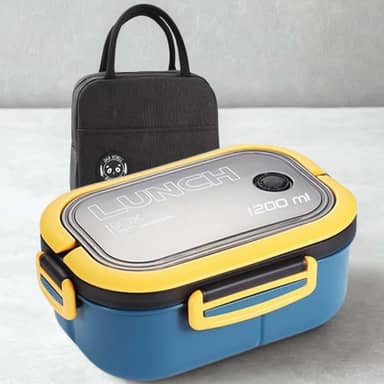 Kit Marmita Lancheira Fitness 1l Hermética com Alça Com Bolsa Térmica - Para Academia/Trabalho/Faculdade (Azul)