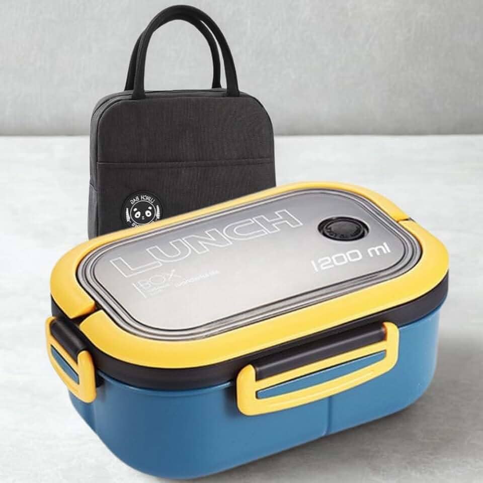 Kit Marmita Lancheira Fitness 1l Hermética com Alça Com Bolsa Térmica - Para Academia/Trabalho/Faculdade (Azul)