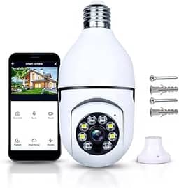 Câmera Lampada De Segurança Inteligente Ip Wifi Com Visão Noturna Vigilancia Interna Externa Giratoria Espiã 360º Cor Branco