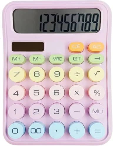 Calculadora Tela LCD Grande de 12 Dígitos, Mecânica, Colorida, Botões Grandes e Fáceis de Pressionar, Modo de repouso Automático, Para Escritório, Escola, Casa (Lilas)