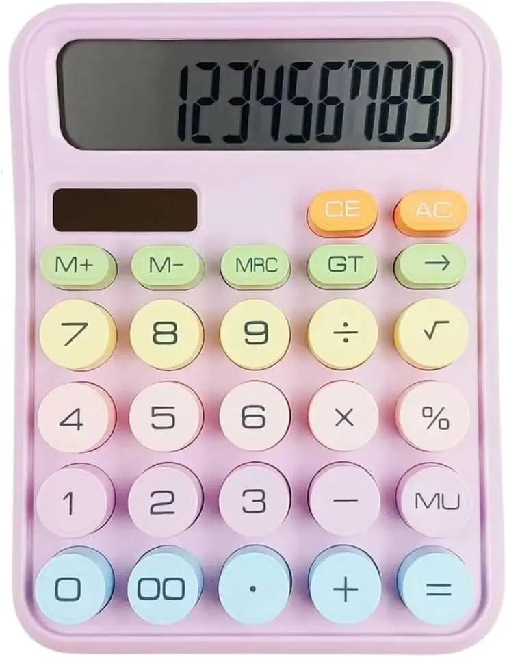 Calculadora Tela LCD Grande de 12 Dígitos, Mecânica, Colorida, Botões Grandes e Fáceis de Pressionar, Modo de repouso Automático, Para Escritório, Escola, Casa (Lilas)