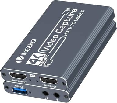 VEDO Placa de captura de vídeo 4K, dispositivo de captura de HDTV para USB 3.0 com sincronização de áudio e vídeo, compatível com consoles de jogos,para transmissão ao vivo,gravação e videoconferência