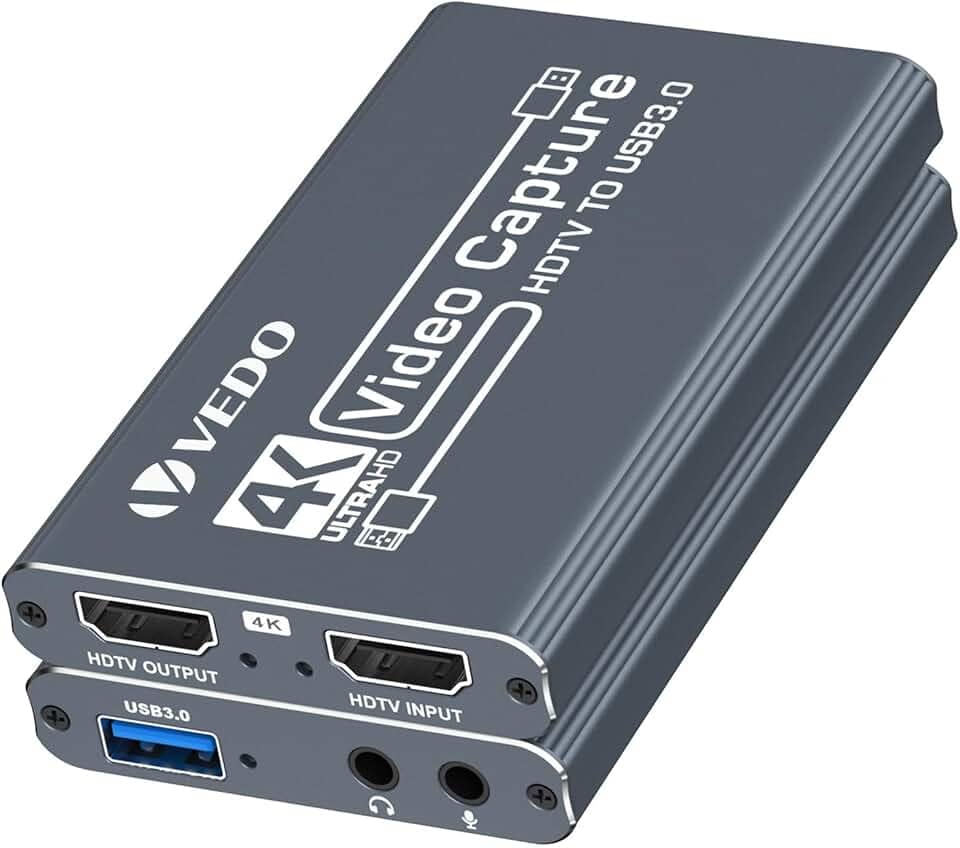 VEDO Placa de captura de vídeo 4K, dispositivo de captura de HDTV para USB 3.0 com sincronização de áudio e vídeo, compatível com consoles de jogos,para transmissão ao vivo,gravação e videoconferência