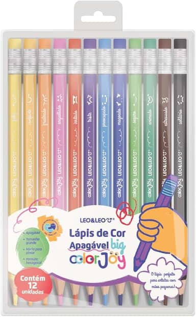 LÁPIS DE COR APAGÁVEL BIG COLORJOY - CAIXA C/ 12 CORES SEXTAVADO LEO&LEO