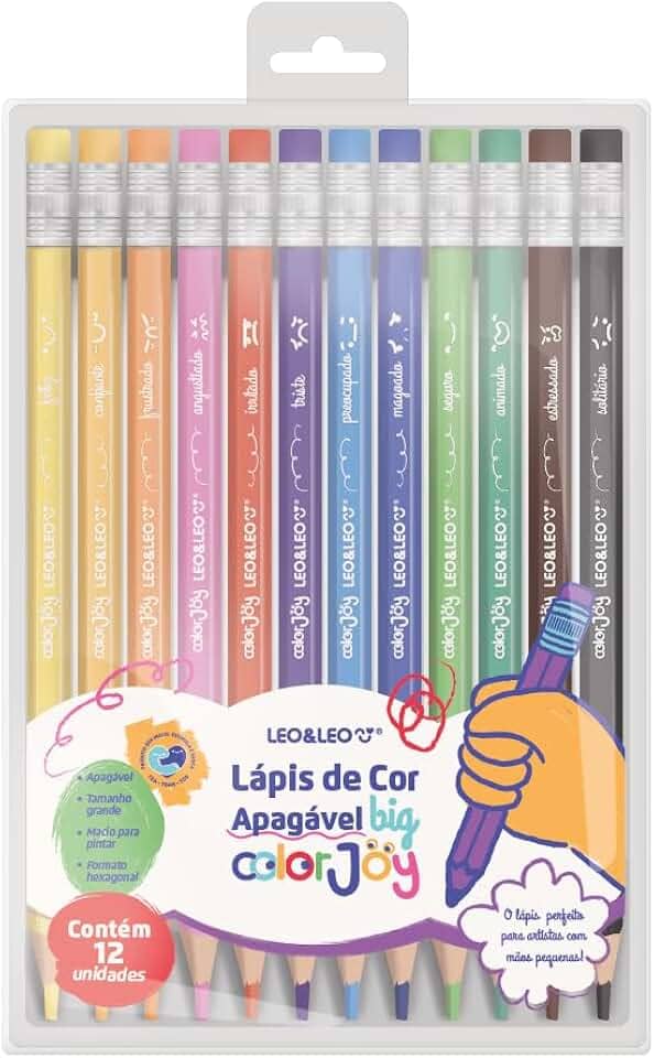 LÁPIS DE COR APAGÁVEL BIG COLORJOY - CAIXA C/ 12 CORES SEXTAVADO LEO&LEO
