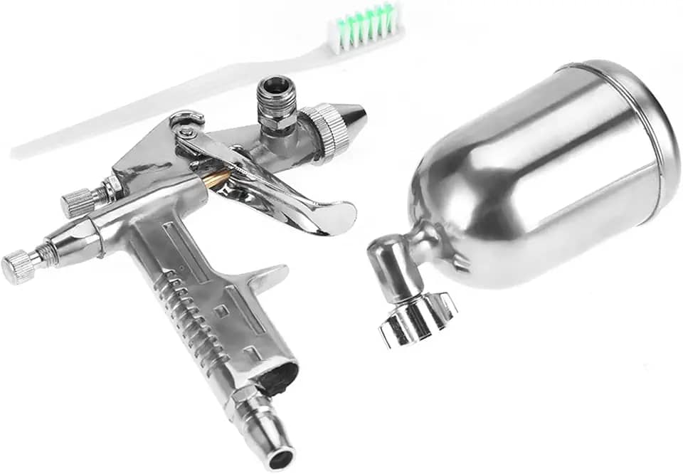 Eujgoov Pistola Pneum?tica K-3 com Bico de A?o Inoxid?vel 125ml - Kit de Manuten??o - Port?til - Prata - Para Pintura
