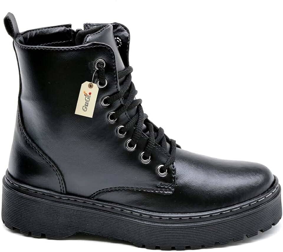 Bota Coturno Militar Feminino Blogueira Cano Alto Com Cadarço Sola de Borracha Antiderrapante 202-GG