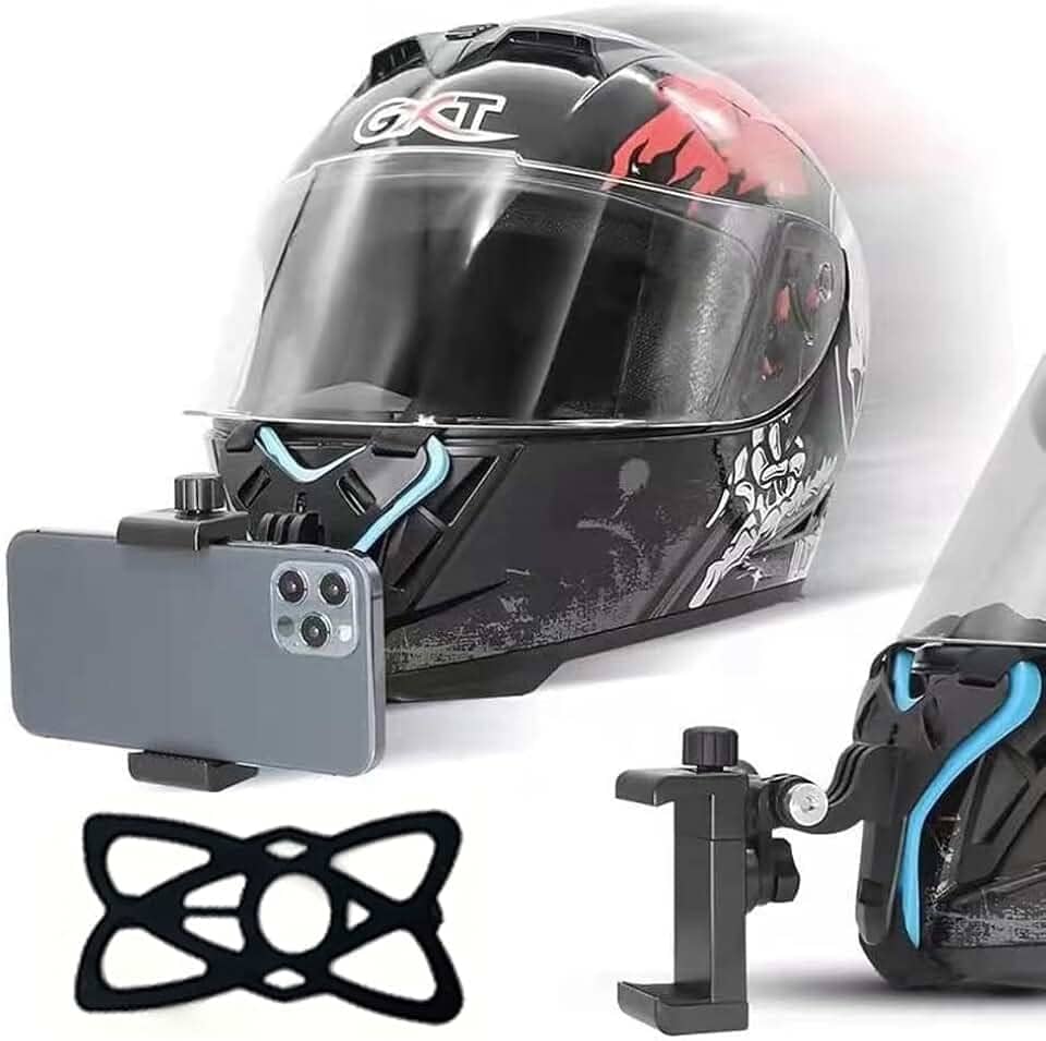 Suporte de Queixo para Capacete Compatível com GoPro, Câmeras de Ação e Smartphones (Inclui GoPro, Sjcam) (Azul)