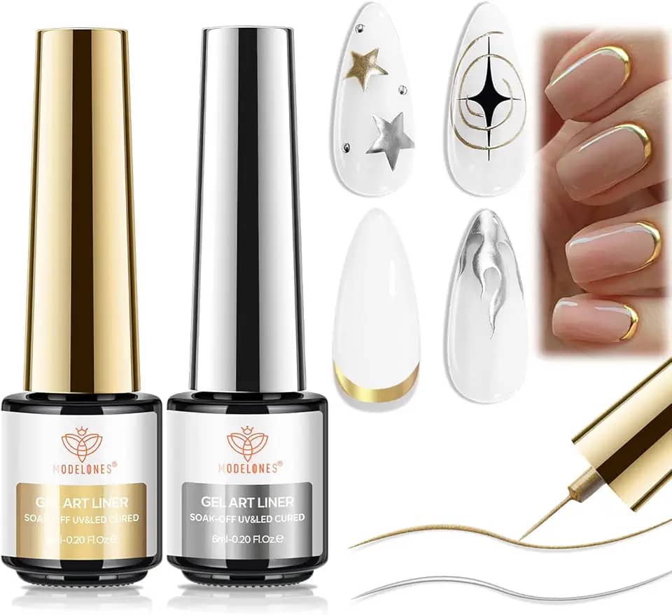 modelones Esmalte Em Gel Metálico 2 Peças, Esmalte Em Gel Dourado E Prateado, Bronze Dourado, Espelhado E Cromado, Efeito 3D, Pincel Fino Para Efeito Redemoinho, Imersão Em Led, Faça Você Mesmo, Pre