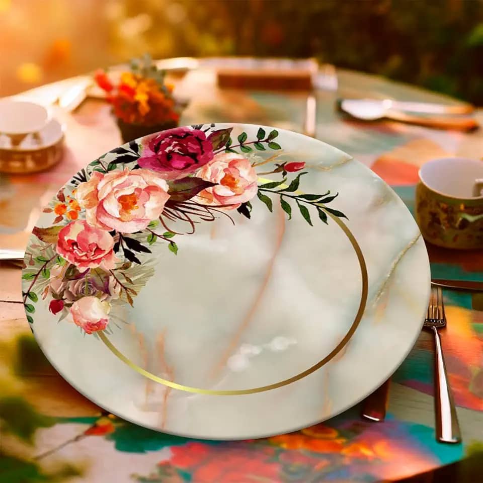 Capa Para Sousplat Jogo Americano de Flores Floral Microfibra 35cm Unidade (SFLS0017)