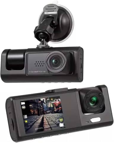 Câmera Veicular 3 Lentes Full HD 1080p com Visão Noturna – Dashcam Frontal, Interna e Traseira, Tela LCD 4” e Detecção de Movimento