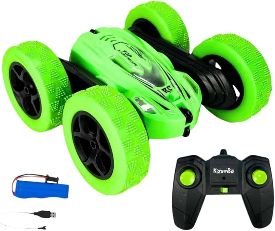Carrinho De Controle Remoto 4x4 Pirueta Giro 360º Brinquedo Infantil Recarregável Maluco Verde Com Luzes Kizumba (VERDE)