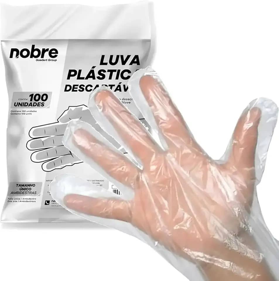 Luva Plástica Descartável, Transparente, 100 Unidades